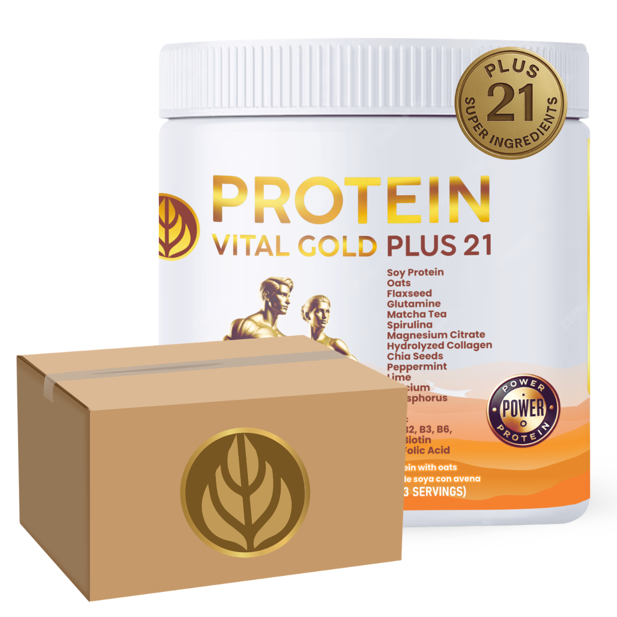 PROTEÍNA VITAL GOLD PLUS 21 450 g / 16 oz × 12 unidades