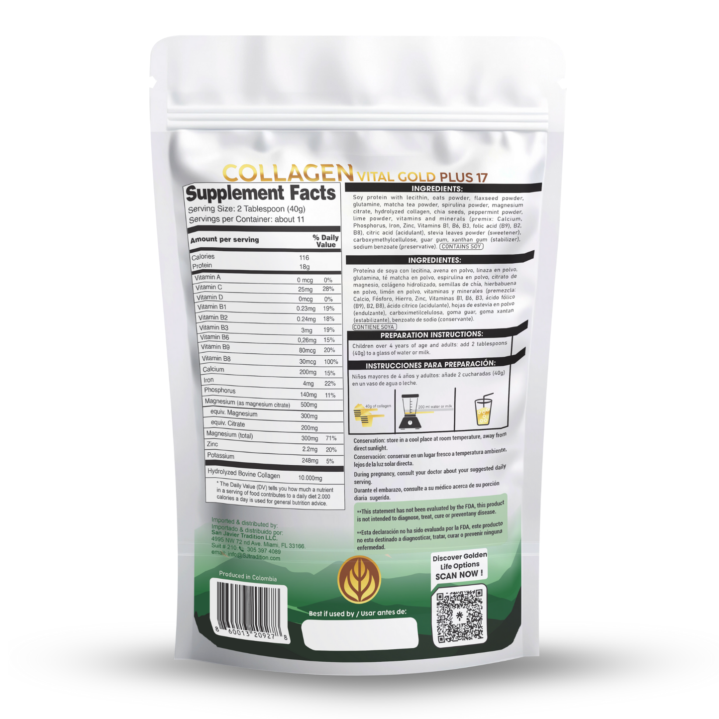 Collagen Peptides Powder +17 Super Ingredients, Mint & Lemon Flavor X 12 Units.