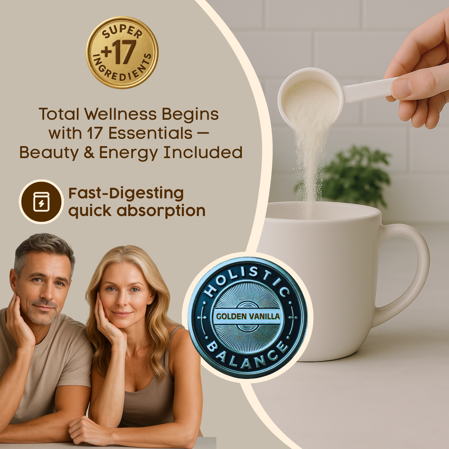 Collagen Peptides Powder +17 Super Ingredients, Vanilla Flavor.