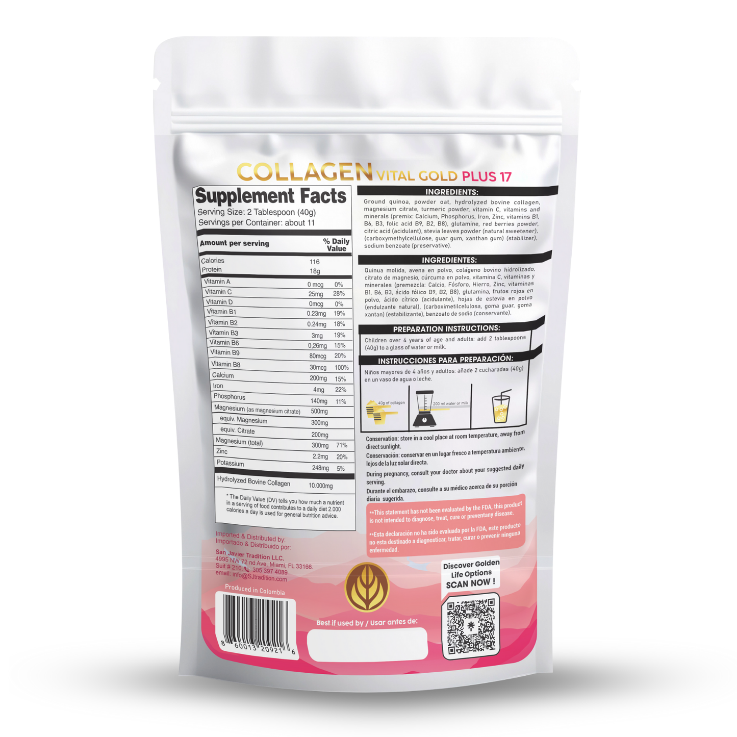 Collagen Peptides Powder +17 Super Ingredients, Red Berries Flavor X 12 Units.
