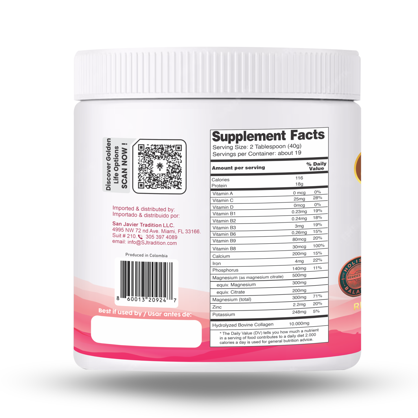 Collagen Peptides Powder +17 Super Ingredients, Red Berries Flavor X 6 Units.