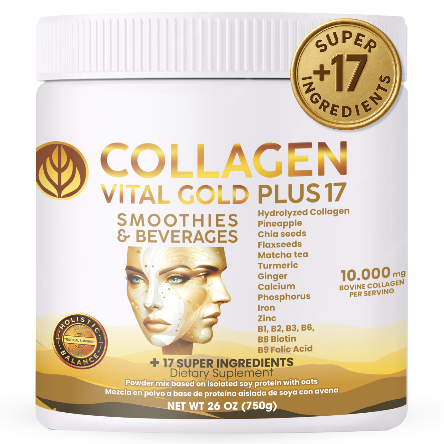 Collagen Peptides Powder +17 Super Ingredients, Pineapple Flavor.