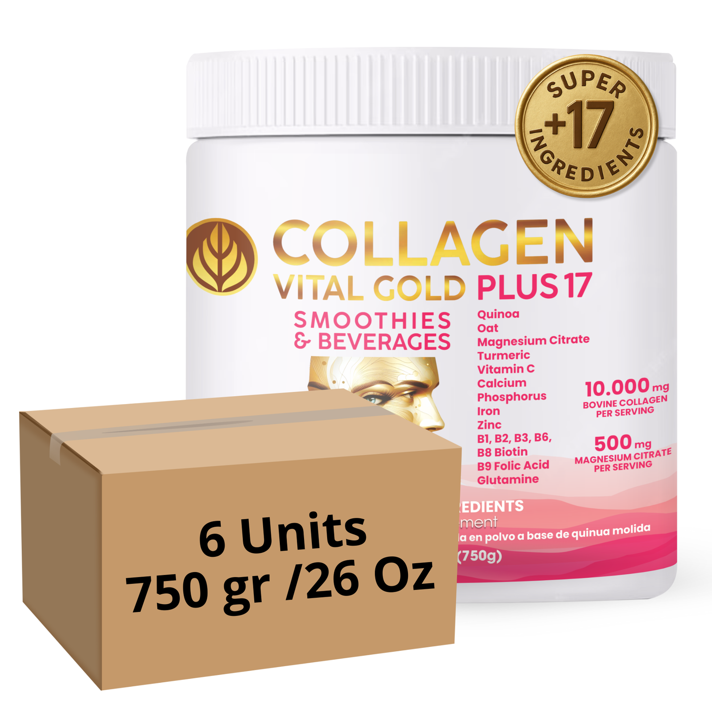 Collagen Peptides Powder +17 Super Ingredients, Red Berries Flavor X 6 Units.