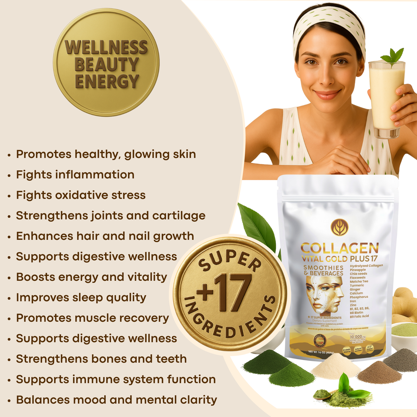 Collagen Peptides Powder +17 Super Ingredients.