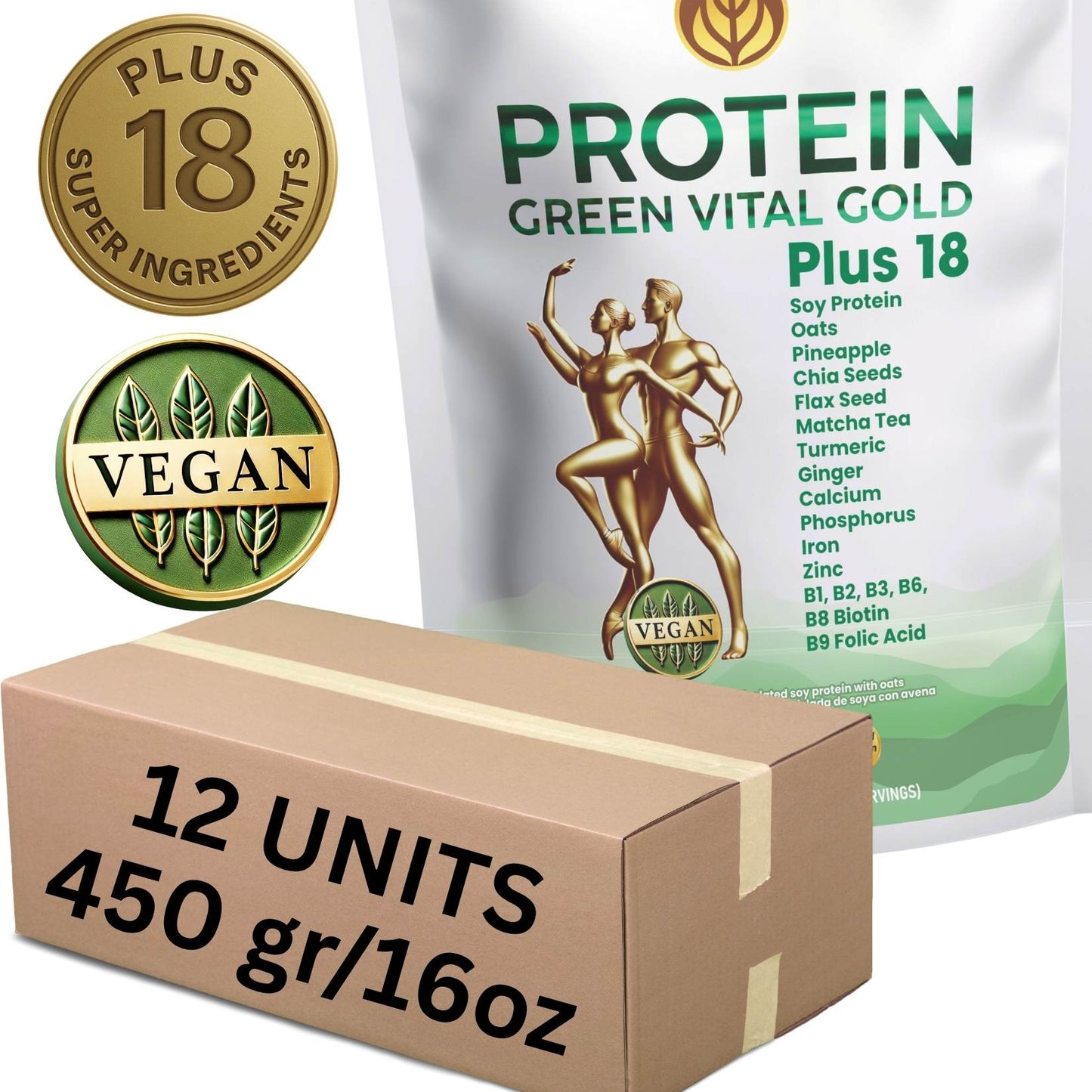 PROTEIN GOLD GREEN VITAL GOLD PLUS 18 450g / 16oz × 12 units