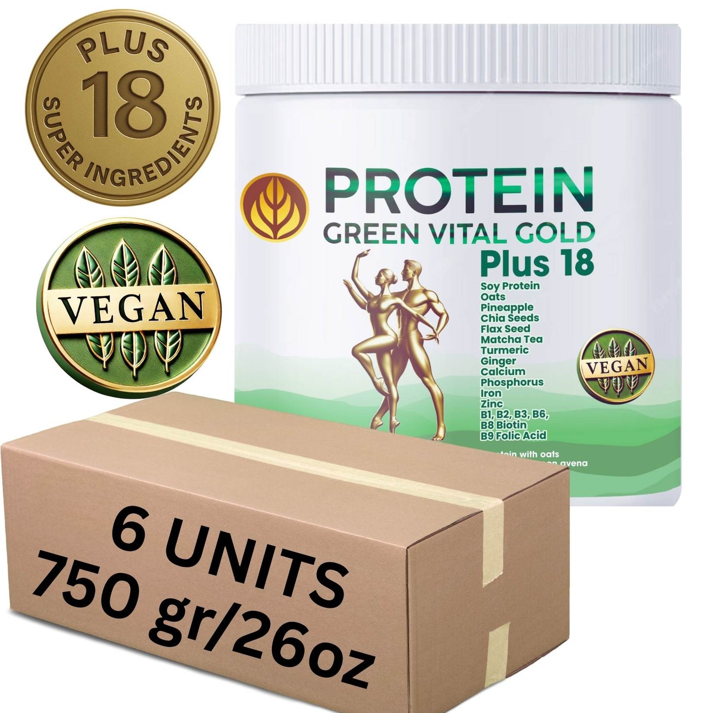 PROTEIN GOLD GREEN VITAL GOLD PLUS 18 750g / 26oz × 6 units