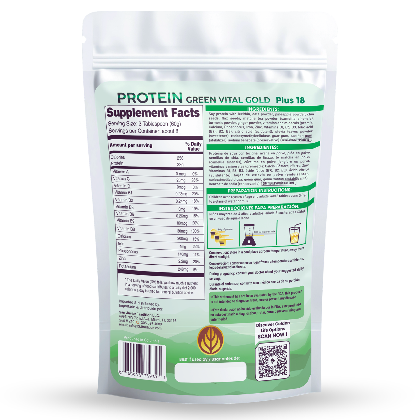 Protein Green Gold Plus 18 - Vegan Protein Whit 18 Super Ingredients.