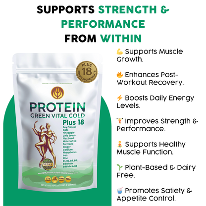 Protein Green Gold Plus 18 - Vegan Protein Whit 18 Super Ingredients.
