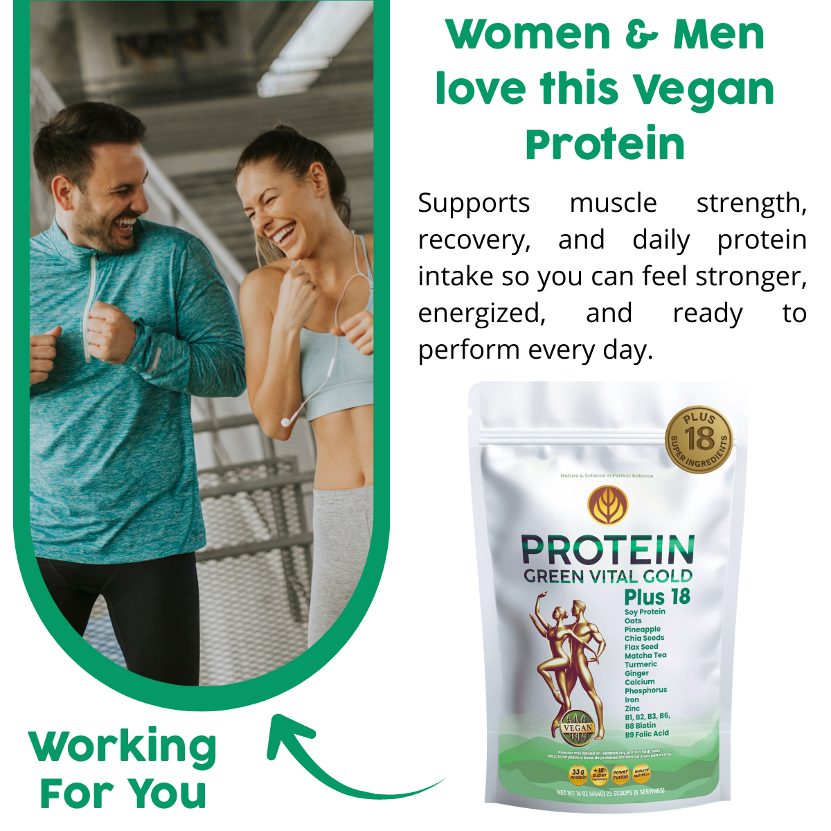 Protein Green Gold Plus 18 - Vegan Protein Whit 18 Super Ingredients.