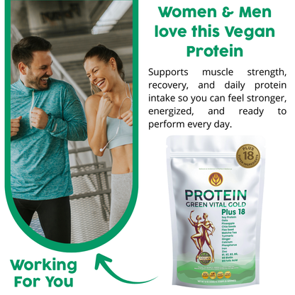 Protein Green Gold Plus 18 - Vegan Protein Whit 18 Super Ingredients.