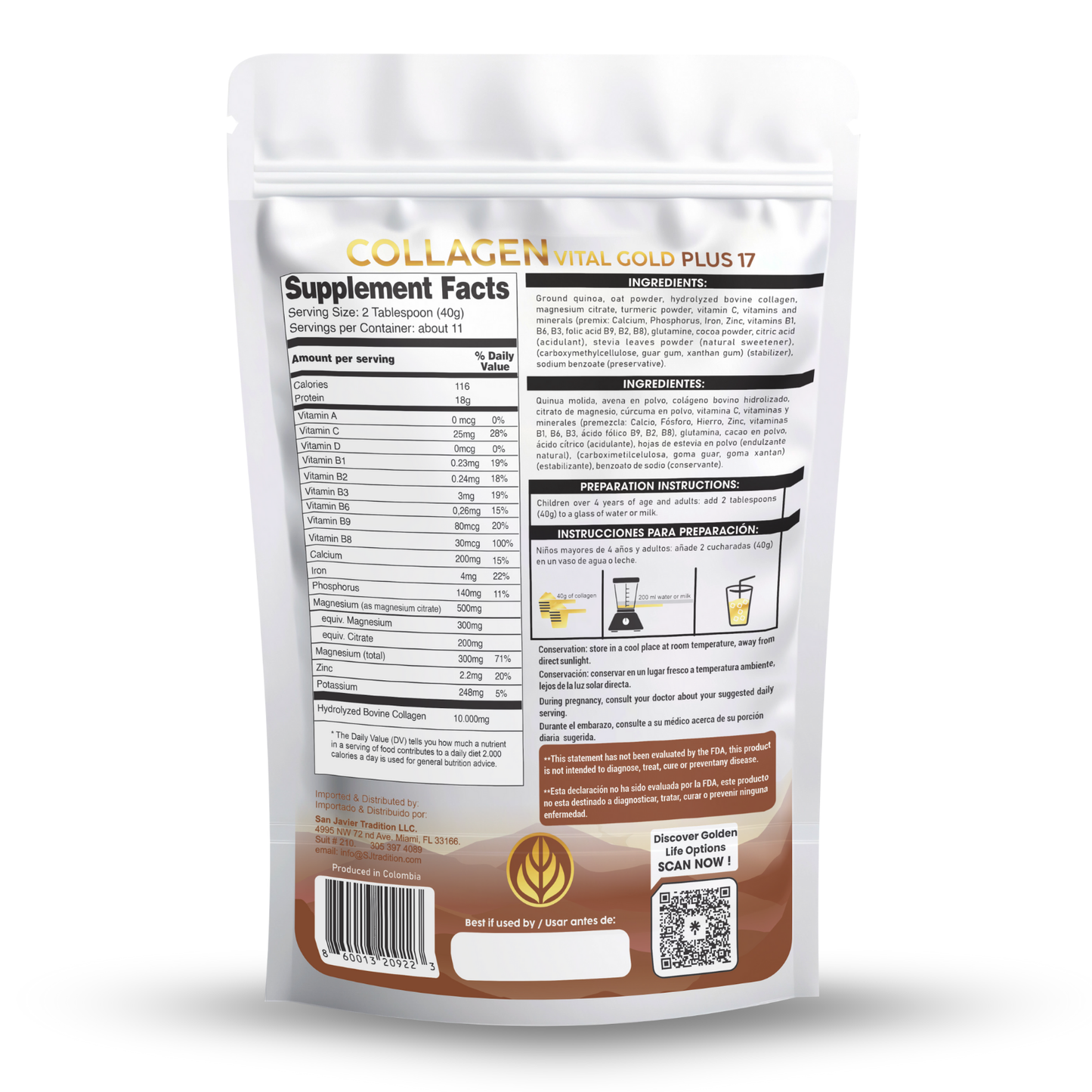 Collagen Peptides Powder +17 Super Ingredients, Cocoa Flavor X 12 Units.