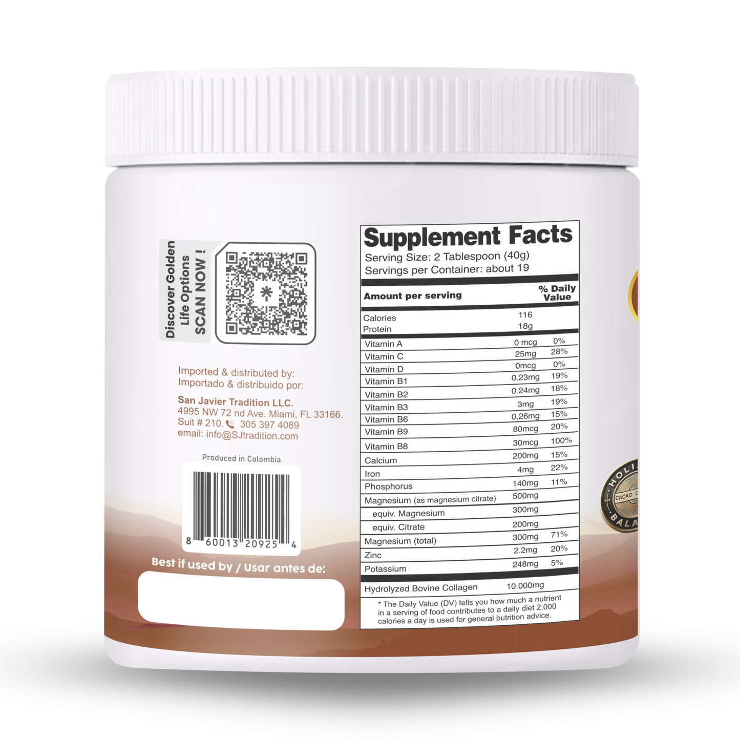 Collagen Peptides Powder +17 Super Ingredients, Cocoa Flavor X 6 Units.