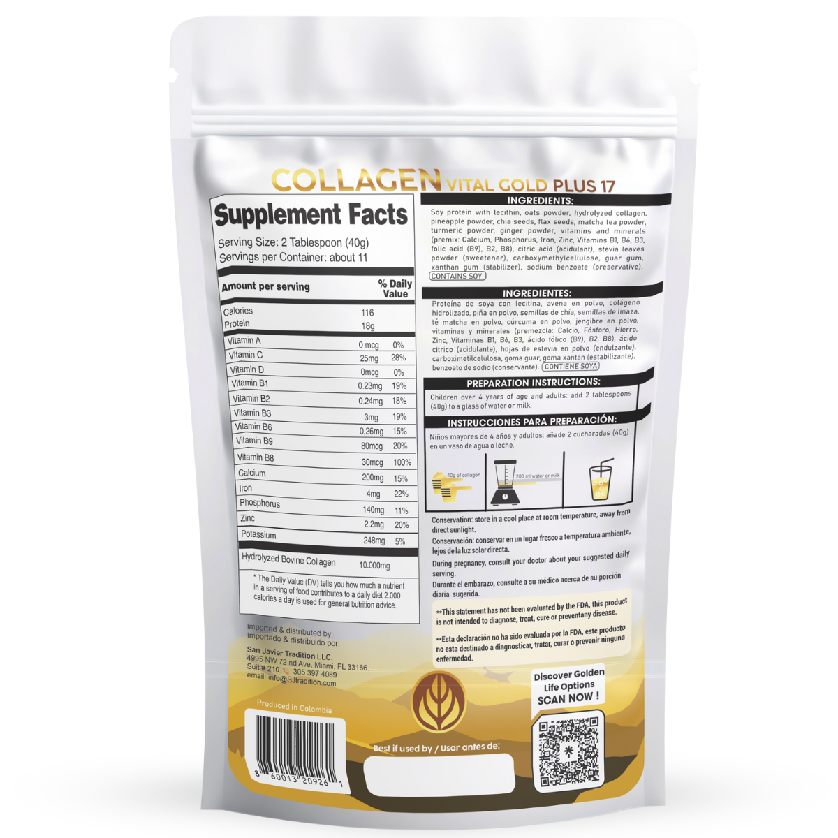 Collagen Peptides Powder +17 Super Ingredients, Pineapple Flavor X 12 Units.