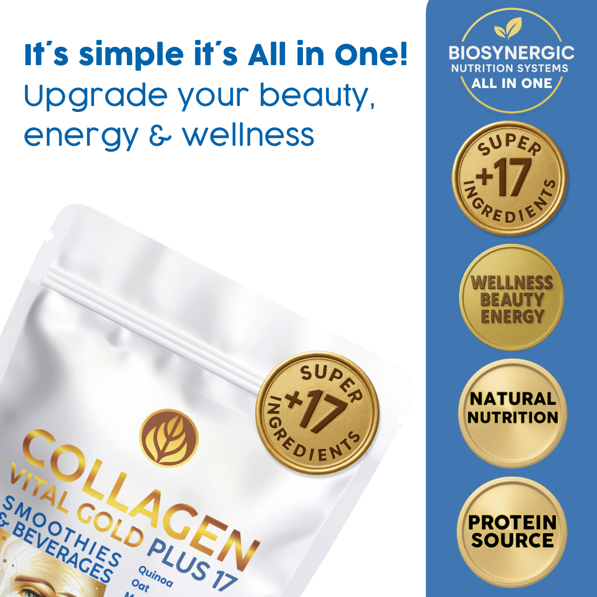 Collagen Peptides Powder +17 Super Ingredients, Vanilla Flavor.