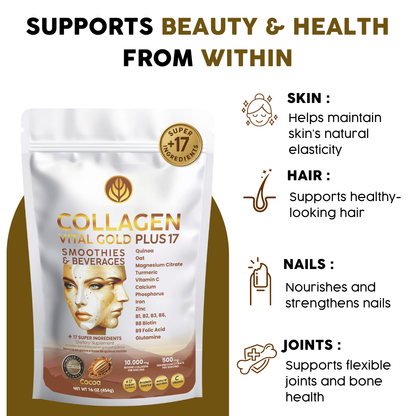Collagen Peptides Powder +17 Super Ingredients, Cocoa Flavor.