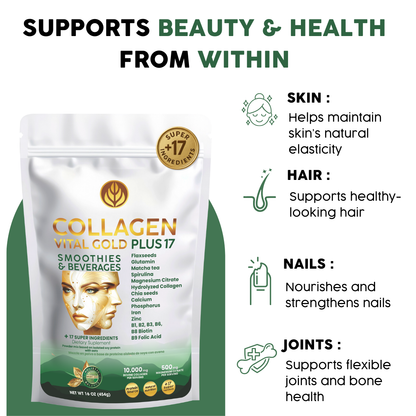 Collagen Peptides Powder +17 Super Ingredients, Mint & Lemon Flavor.