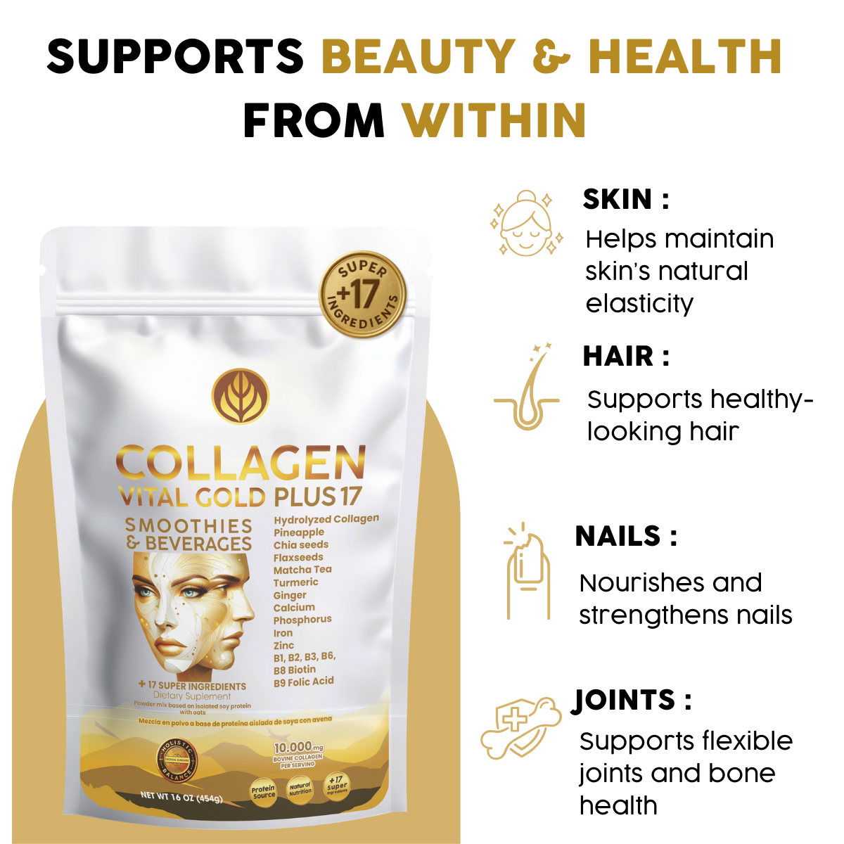 Collagen Peptides Powder +17 Super Ingredients, Pineapple Flavor.