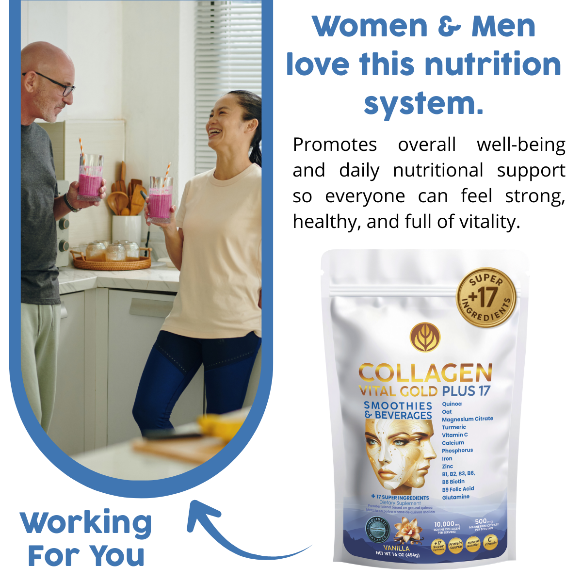 Collagen Peptides Powder +17 Super Ingredients, Vanilla Flavor.