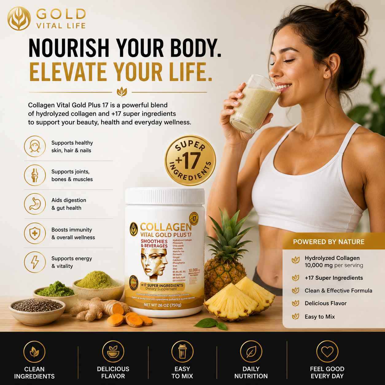 Collagen Vital Gold Plus 17 For Distributors, Pineapple Flavor